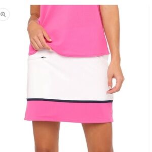 Belyn Key Contrast Banded Golf Skort Small White Pink Blue Stripe Chalk Melon